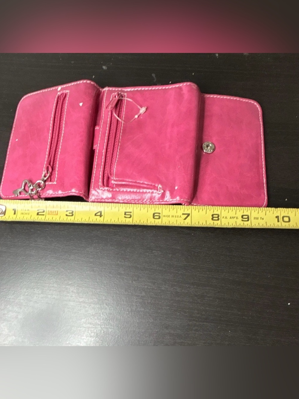 Hot Pink Faux Leather Trifold Wallet with Zipper Pockets - Picture 8 of 9
